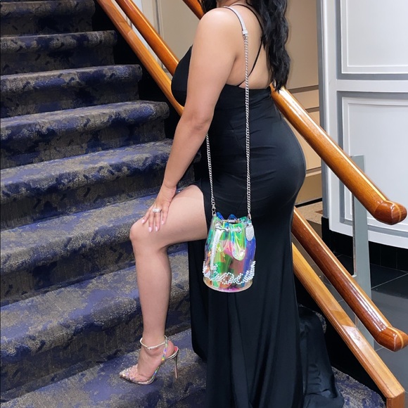 La Femme long black satin jersey dress, worn once - Picture 2 of 2